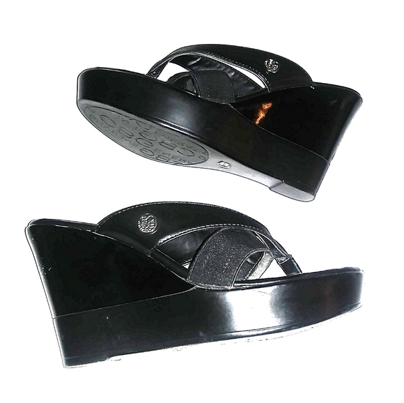 BCBG Shoes - BCBG 90's Y2K Black Wedge Shoes Platforms Slip 7.5